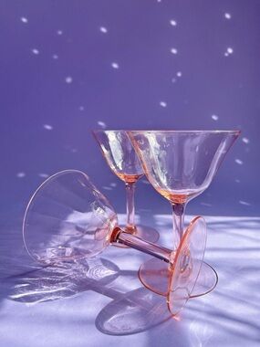 Vintage Set of 3 Pink Cocktail - Martini Coupes Glasses,  1950's